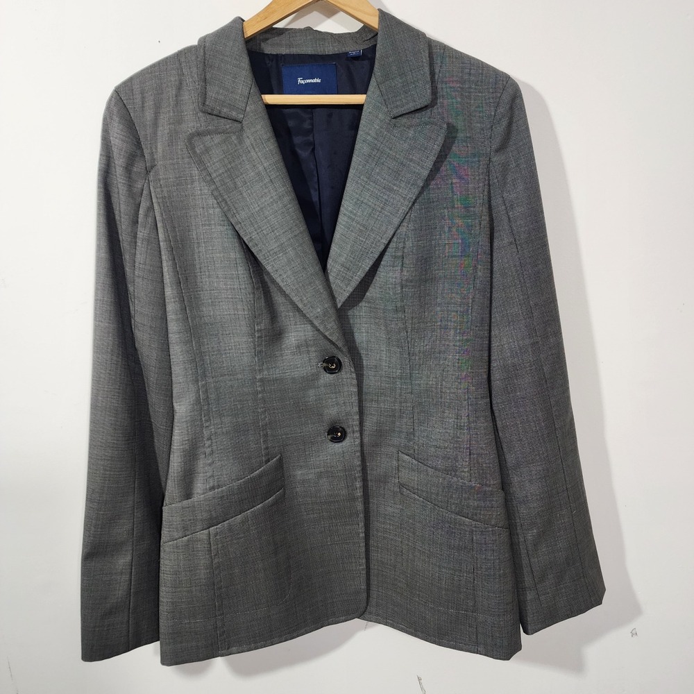 Faconnable Women 8 micro check Grey Wool Blazer Jacket career‎ academia